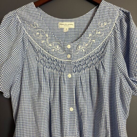 Miss Elaine Seersucker Short Midi Robe Navy Blue White Check Size 2X NEW $54 - Picture 12 of 16